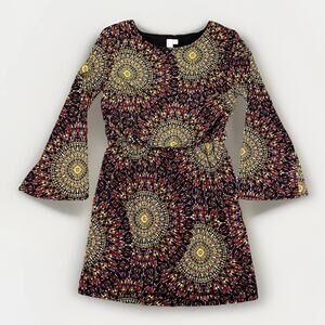 Emma & Michele Dress Womens Large Flare Sleeve Boho Medi Hippie Kaleidoscope